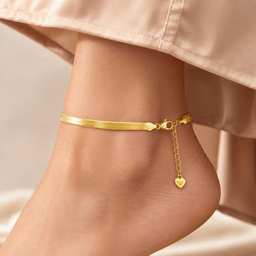 PRAO Anklet Anti-Tarnish Gold Plated Flat Snake Chain (Adjustable Size)