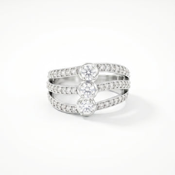 PRAO Ring Anti-Tarnish Three-Row Crystal (Adjustable Size)