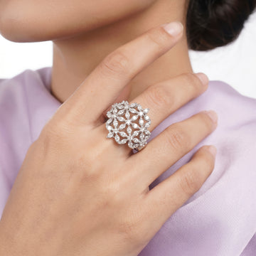 PRAO Ring Anti-Tarnish Floral Cluster Filigree (Adjustable Size)