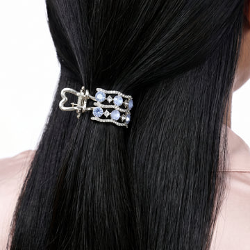 PRAO Hair Claw Clip Anti-Tarnish Ornate Crystal With Heart Handles