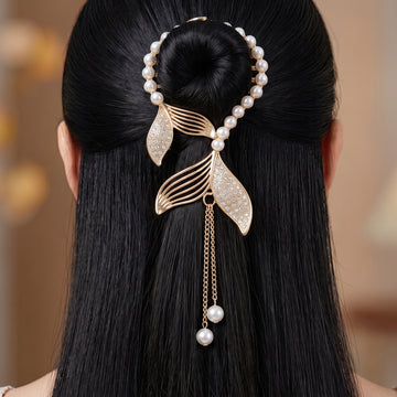 PRAO Hair Claw Clip Anti-Tarnish Mermaid Tail Pearl