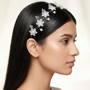 PRAO Sheeshpatti Anti-Tarnish Iridescent Flowers, Crystals And Pearls On Flexible Wire