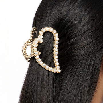 PRAO Hair Claw Clip Anti-Tarnish Heart Shaped Pearl Border
