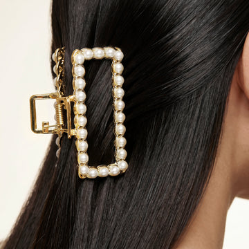 PRAO Hair Claw Clip Anti-Tarnish Rectangular Pearl Border