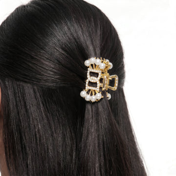 PRAO Hair Claw Clip Anti-Tarnish Pearl And Rhinestone