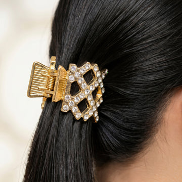 PRAO Hair Claw Clip Anti-Tarnish Lattice With Rhinestones