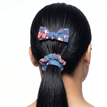 PRAO Scrunchie Denim Bow