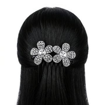PRAO Hair Comb Anti-Tarnish Flower-Shaped With Rhinestones & Crystal Centers