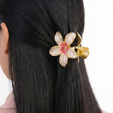 PRAO Hair Claw Clip Anti-Tarnish White Red Five Petal Enamel Flower Pin
