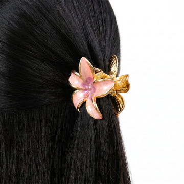 PRAO Hair Claw Clip Anti-Tarnish Peach Five Petal Enamel Flower Pin