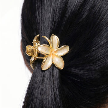 PRAO Hair Claw Clip Anti-Tarnish Ivory Yellow Five Petal Enamel Flower Pin