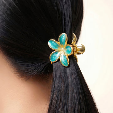 PRAO Hair Claw Clip Anti-Tarnish Turquoise Yellow Five Petal Enamel Flower Pin