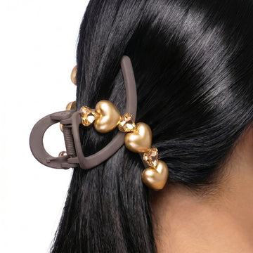 PRAO Hair Claw Clip Anti-Tarnish Brown Amber Heart Decor