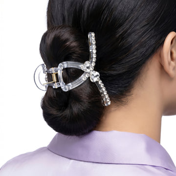 PRAO Hair Claw Clip Anti-Tarnish White Crystal Bow