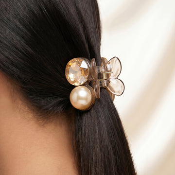 PRAO Hair Claw Clip Anti-Tarnish Cherry Ivory Pearl Champagne Crystal