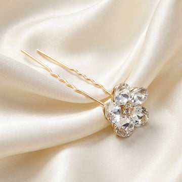 PRAO Bun Pin Anti-Tarnish White Crystal Flower
