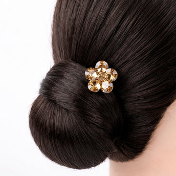 PRAO Bun Pin Anti-Tarnish Smokey Topaz Crystal Flower