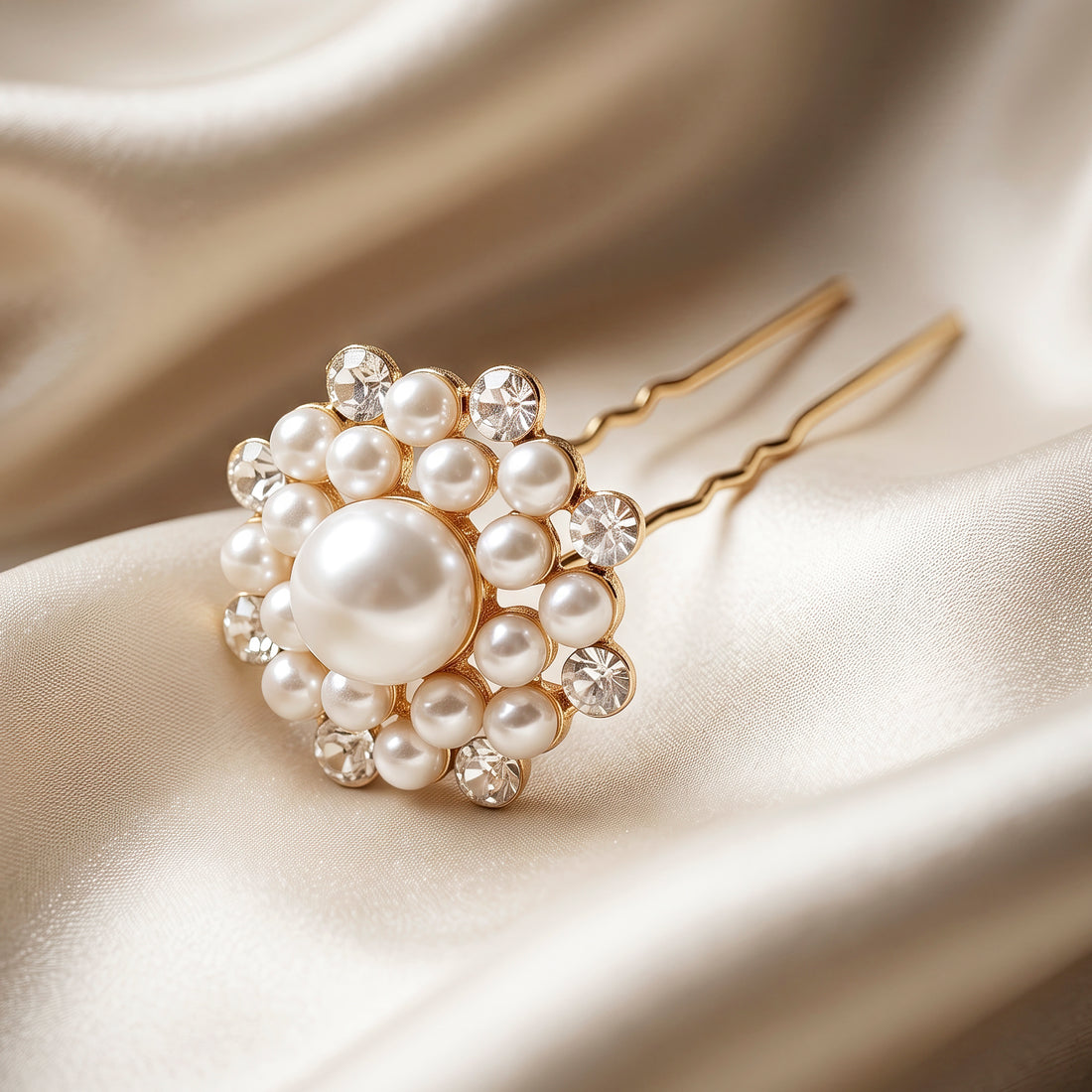 PRAO Bun Pin Anti-Tarnish Pearl Crystal Cluster