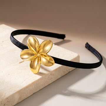 PRAO Hairband Anti-Tarnish Plumeria Cord Black Base