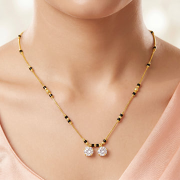 PRAO Necklace Anti-Tarnish Twin Solitaire Crystal Pendant Mangalsutra