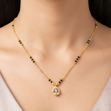 PRAO Necklace Anti-Tarnish Teardrop Floral Crystal Pendant Mangalsutra