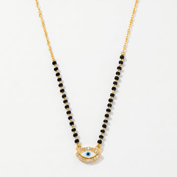 PRAO Necklace Anti-Tarnish Evil Eye Crystal Enamel Pendant Mangalsutra