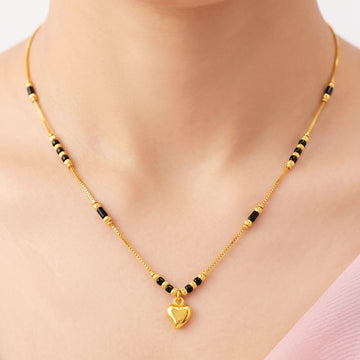PRAO Necklace Anti-Tarnish Black Bead Heart Pendant Mangalsutra