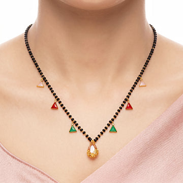 PRAO Necklace Anti-Tarnish Colorful Triangle Charm Teardrop Mangalsutra