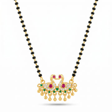 PRAO Necklace Anti-Tarnish Dual Swan Stone Accent Mangalsutra