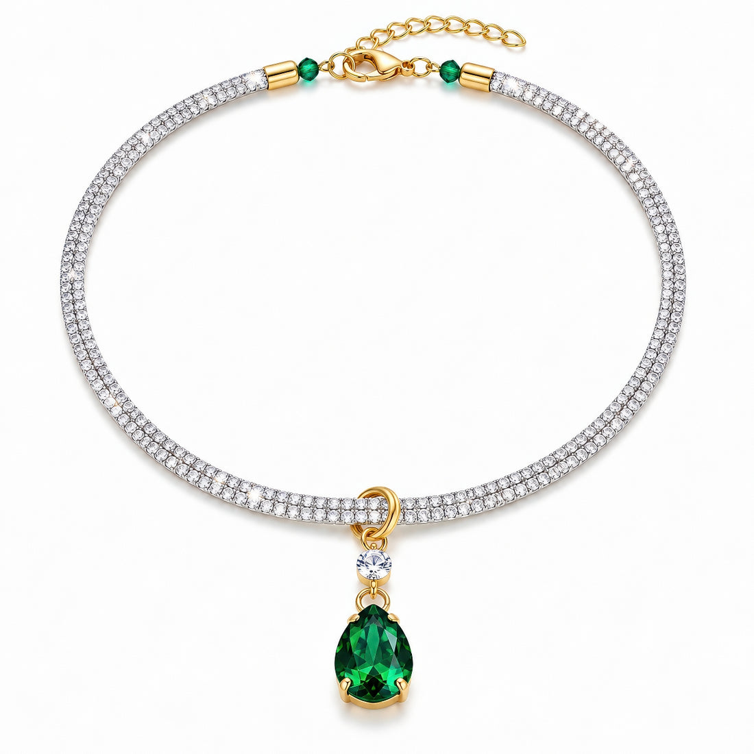 PRAO Necklace Anti-Tarnish Crystal Emerald Pendant Set