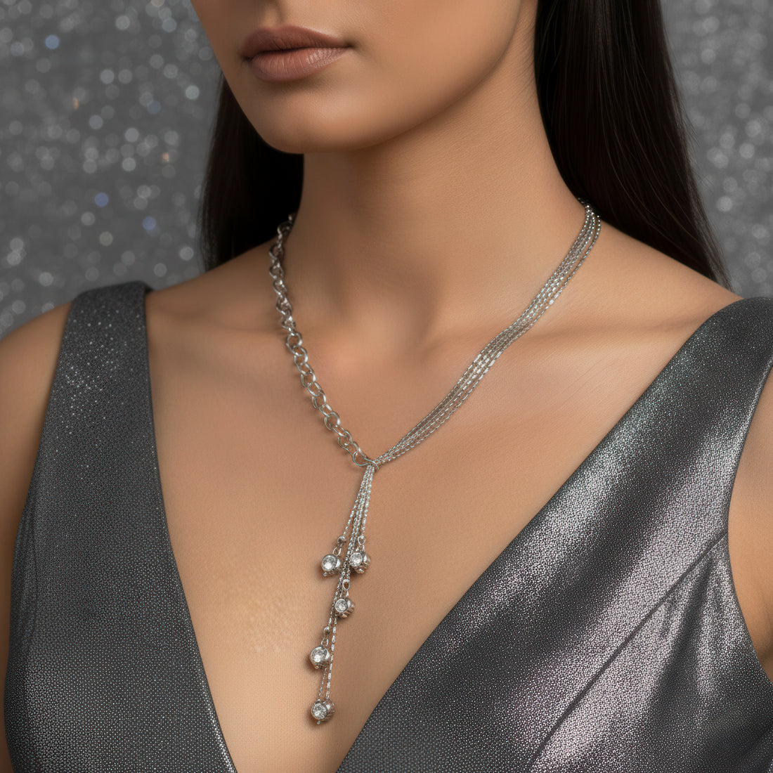 PRAO Anti-Tarnish High Fashion Silver Crystal Necklace Set With Earrings