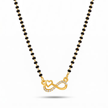 PRAO Necklace Anti-Tarnish Black Beaded Infinity Heart Crystal Mangalsutra Chain