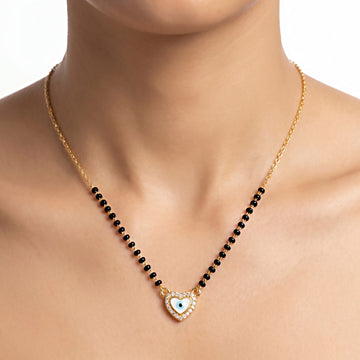 PRAO Necklace Anti-Tarnish Crystals Enamel Encrusted Heart Shaped Evil Eye Pendant Mangalsutra