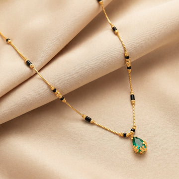 PRAO Necklace Anti-Tarnish Emerald Teardrop Pendant, Black Beads, Ornate Metalwork