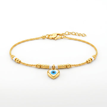 PRAO Bracelet Anti-Tarnish White Beads Chain With Heart Evil Eye Charm (Adjustable Size)