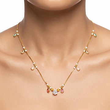 PRAO Necklace Anti-Tarnish Pink Teardrop Beads With Clear Crystal Charm