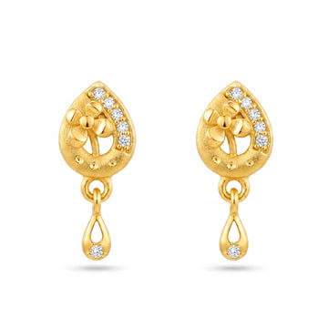 PRAO Earrings Anti-Tarnish Gold Teardrop Drop With Sparkling Stones