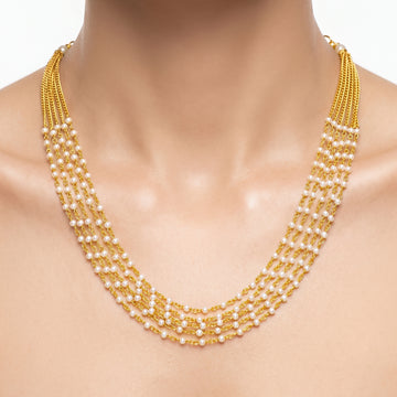 PRAO Necklace Anti-Tarnish Multi-Strand With White Pearl Beads