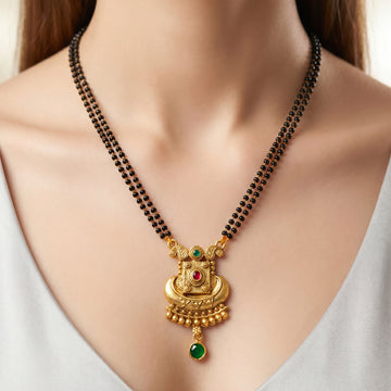 PRAO Necklace Anti-Tarnish Mangalsutra With Black Beads And Multi-Colored Gemstone Pendant