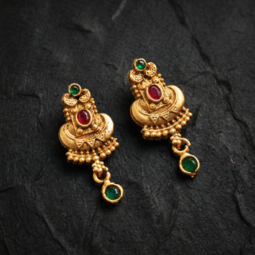 PRAO Earrings Anti-Tarnish Antique Finish Dangles With Red And Green Stones
