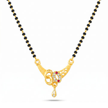 PRAO Necklace Anti-Tarnish Mangalsutra With Black Beads And Stone Pendant