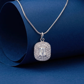 PRAO Necklace Anti-Tarnish Emerald-Cut Center And Pavé Halo