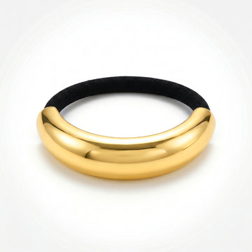 PRAO Hair Tie Anti-Tarnish  Black Elastic With Metallic Cuff Accent