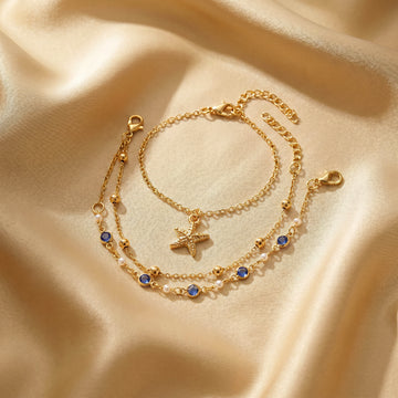 PRAO 3 Bracelet Anti-Tarnish Three-Strand With Starfish Charm And Bead Accents (Adjustable Size/Color May Vary)