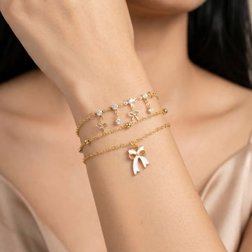 PRAO 3 Bracelet Anti-Tarnish Three-Piece Set With Bows And Crystal Accents (Adjustable Size)