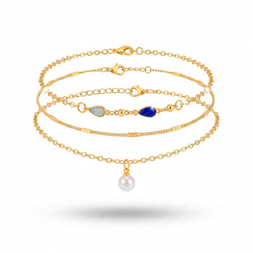 PRAO 3 Anklet Anti-Tarnish Three-Layered With Pearl And Enamel Charms (Color May Vary)