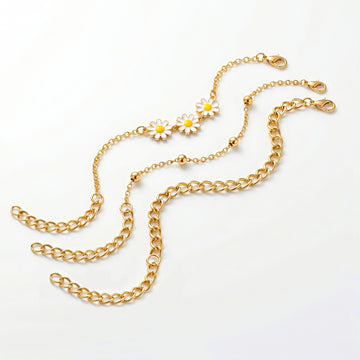 PRAO 3 Bracelet Anti-Tarnish Chain With Daisy Charm Design (Adjustable Size)