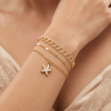PRAO 3 Bracelet Anti-Tarnish Layered With Starfish Pendant (Adjustable Size)