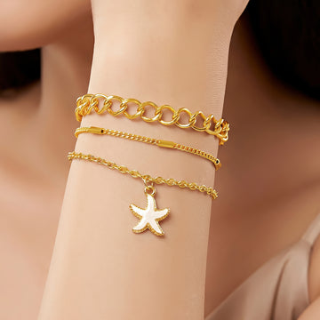 PRAO 3 Bracelet Anti-Tarnish Layered With Starfish Pendant (Adjustable Size)