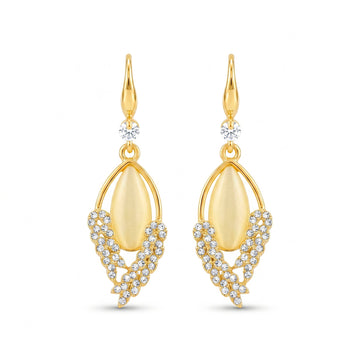 PRAO Earrings Anti-Tarnish Elegant Drop With Monalisa Stones And Rhinestone Leaf Accents